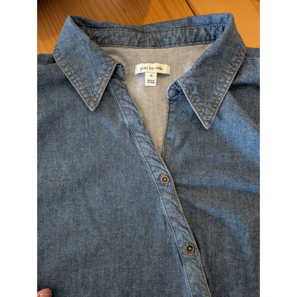 Peace Love World 3X Chambray Shirt Asymmetrical Button Front Layering Top